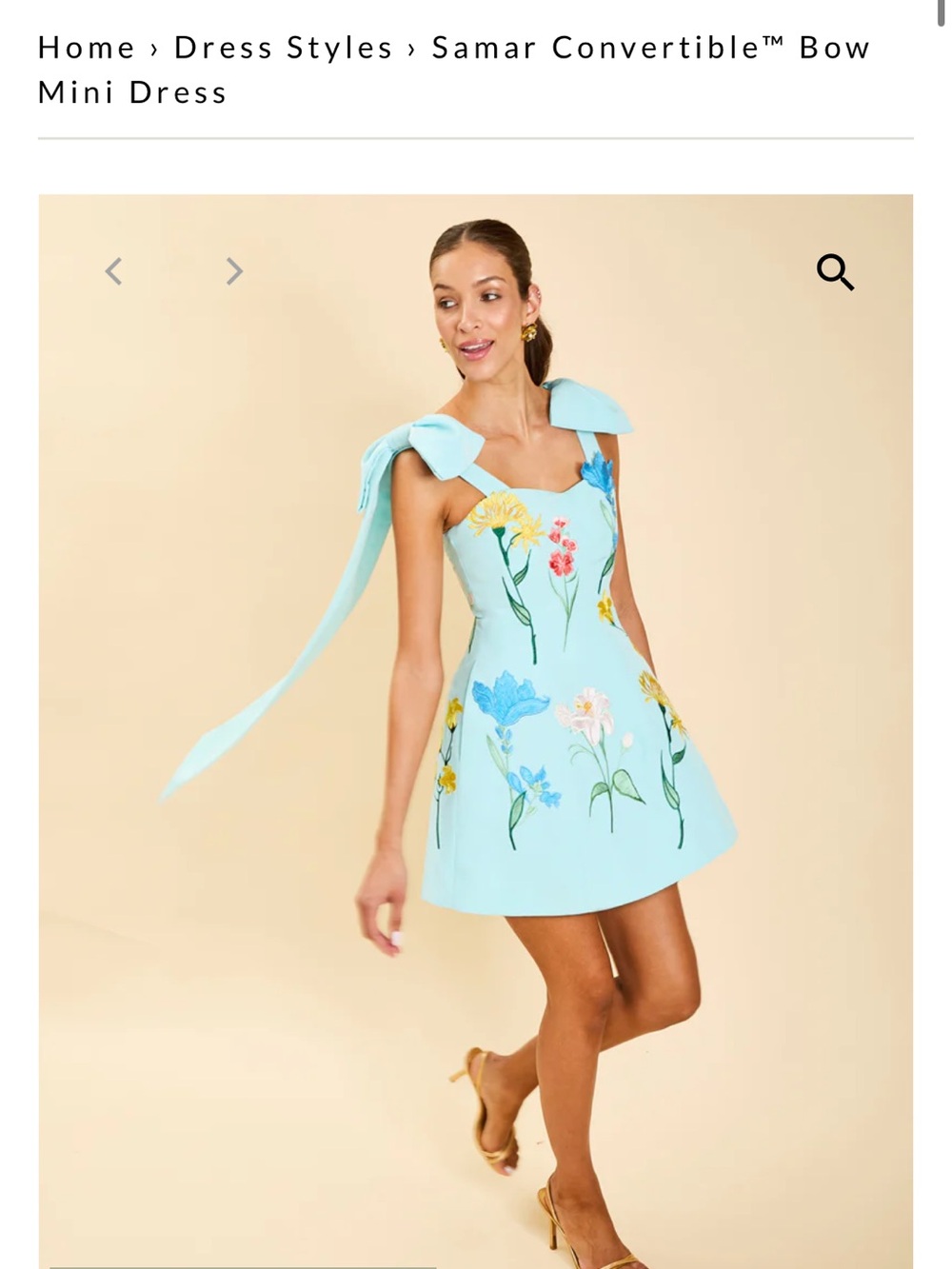Convertible™ Bow Mini Dress - Light Blue Floral. ISO